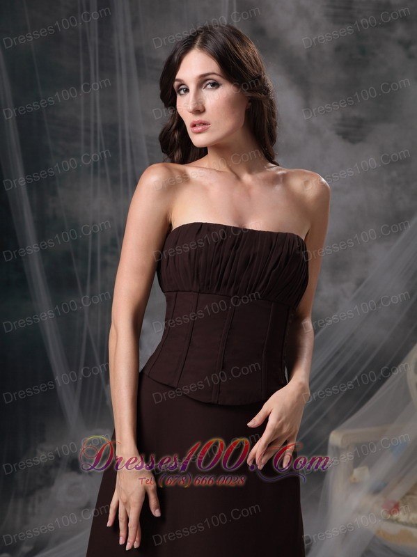 Dark Brown Strapless Bridesmaid Dress Chiffon