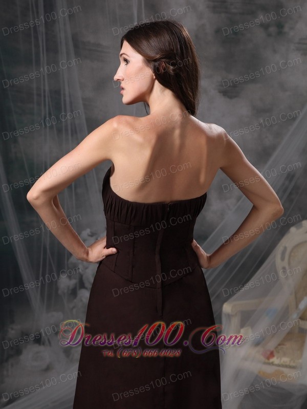 Dark Brown Strapless Bridesmaid Dress Chiffon