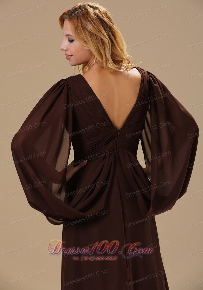 Special Sleeves Dark Brown Chiffon Mother Bride Dress