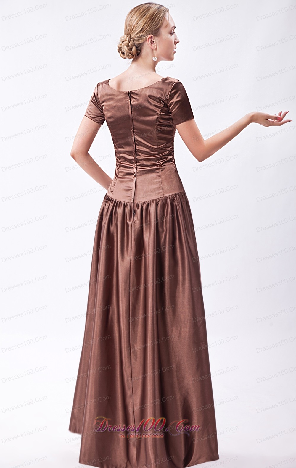 Short Sleeves Mother Of Bride Dress Scoop Neck