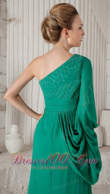 Sea Green One Shoulder Long Sleeves Mother In Law Dress