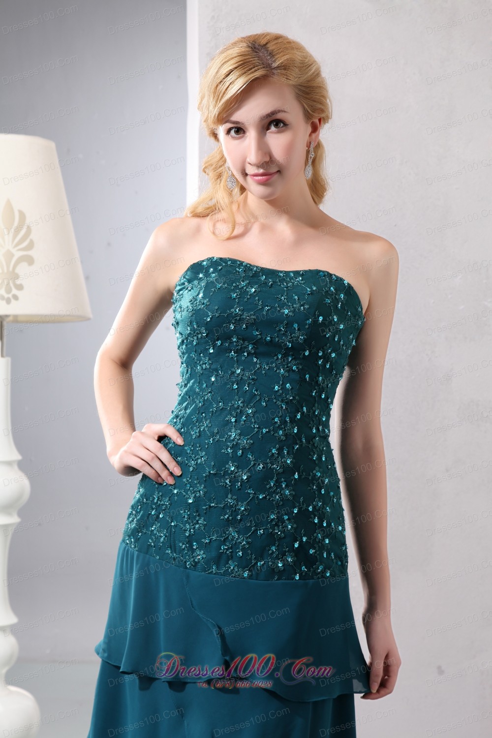 Layered Teal Chiffon Prom Dress With Jacket