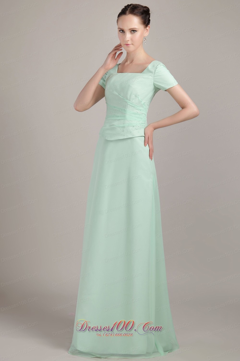 Short Sleeves Mother Of The Bride Dress Beading Square Neck