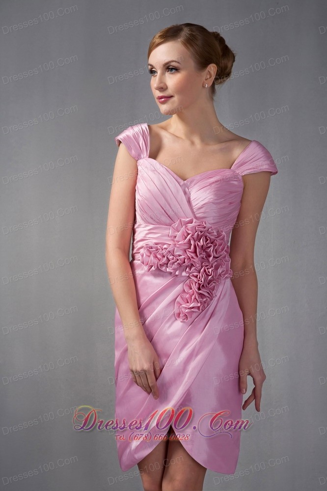 Cap Sleeves Hand Made Flowers Mother Of The Bride Dress