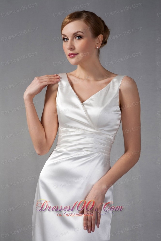 Ivory V-neck Ruch Mother Of The Bride Dress