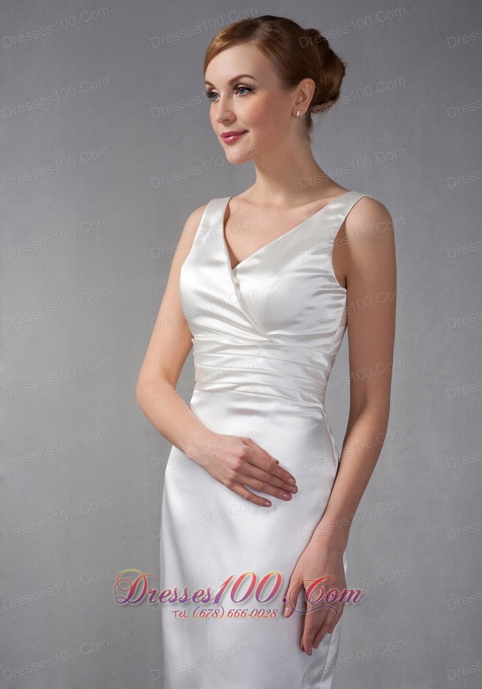 Ivory V-neck Ruch Mother Of The Bride Dress
