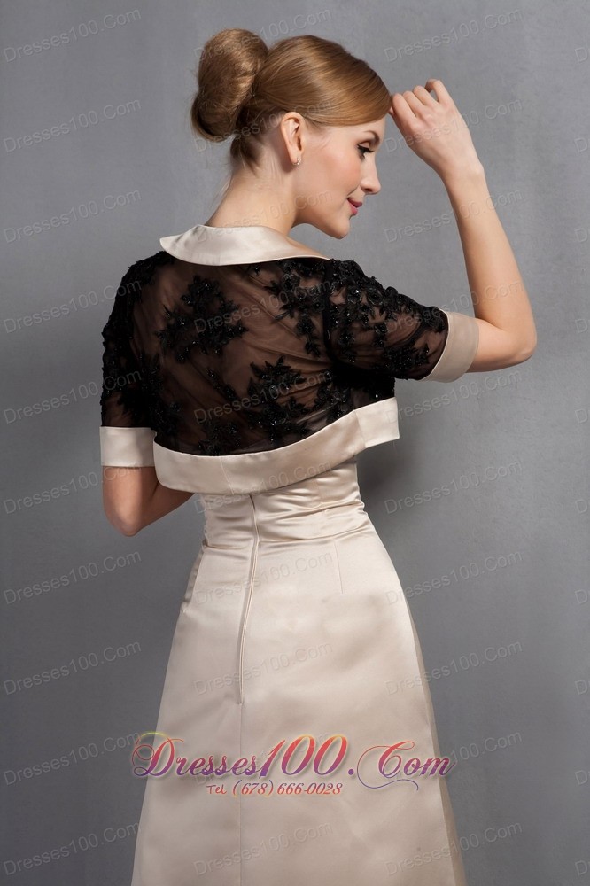 Knee-length Satin Hand Made Flowers Moms Dress