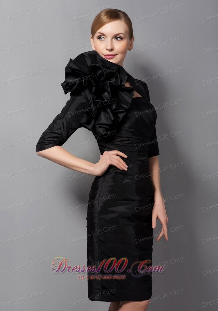 Simple Black Mother Of The Low Dress Ruch Mini-length