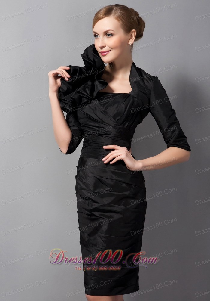 Simple Black Mother Of The Low Dress Ruch Mini-length