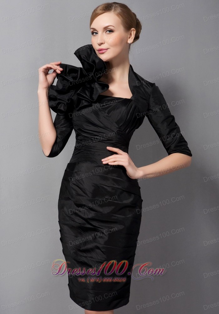 Simple Black Mother Of The Low Dress Ruch Mini-length