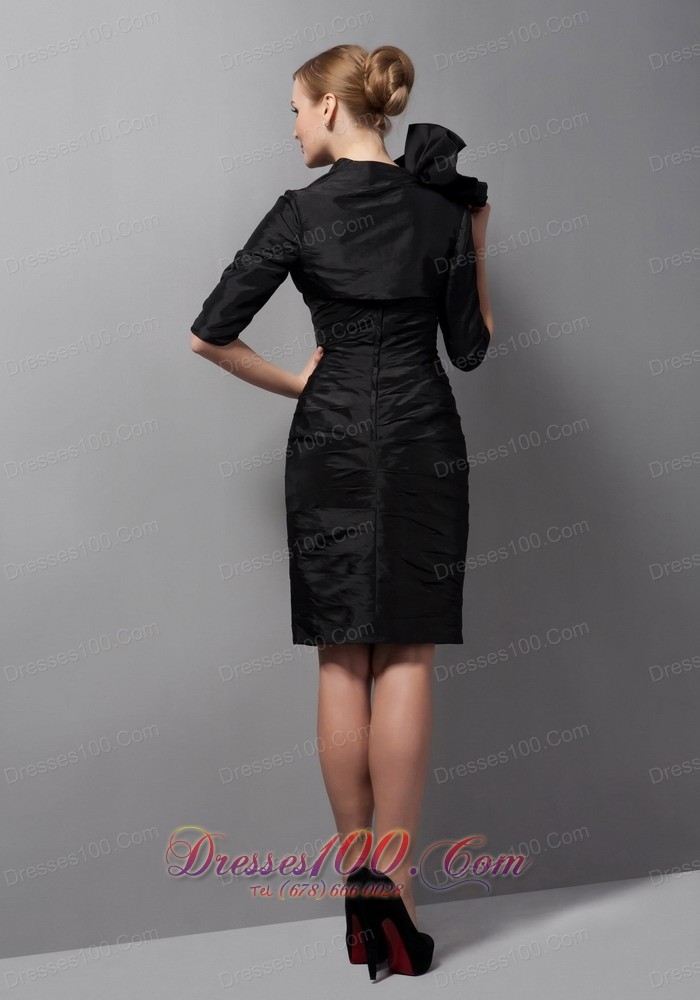 Simple Black Mother Of The Low Dress Ruch Mini-length
