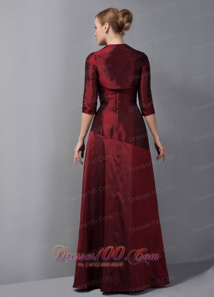 Burgundy Ruch Taffeta Mother Of The Bride Dress