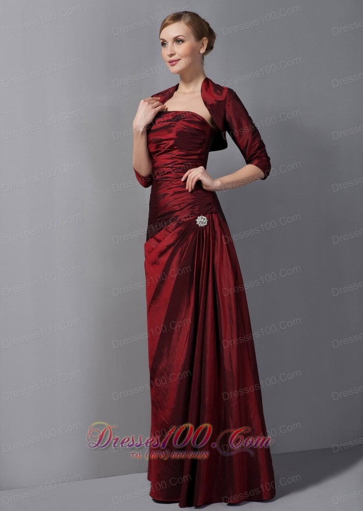Burgundy Ruch Taffeta Mother Of The Bride Dress