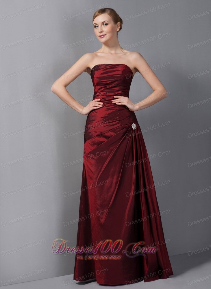 Burgundy Ruch Taffeta Mother Of The Bride Dress
