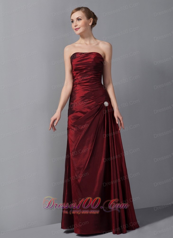 Burgundy Ruch Taffeta Mother Of The Bride Dress