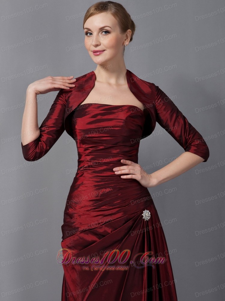 Burgundy Ruch Taffeta Mother Of The Bride Dress