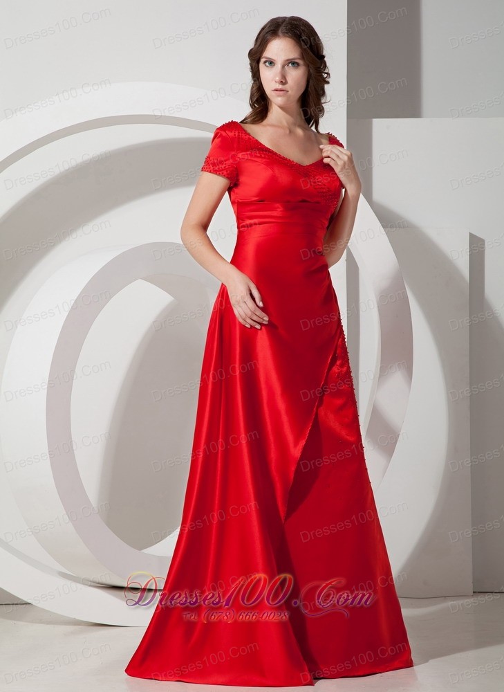 Scoop Short Sleeves Layers Red Prom Dress