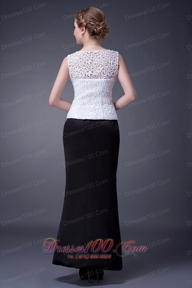 White and Black Lace V-neck Mother Of The Bride Dress