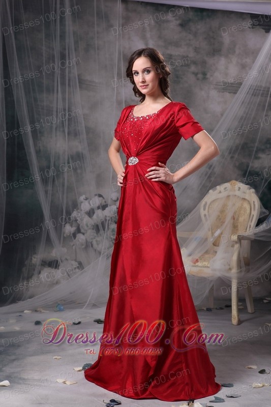 Beading Ruch Short Sleeves Brush Train Motb Dress