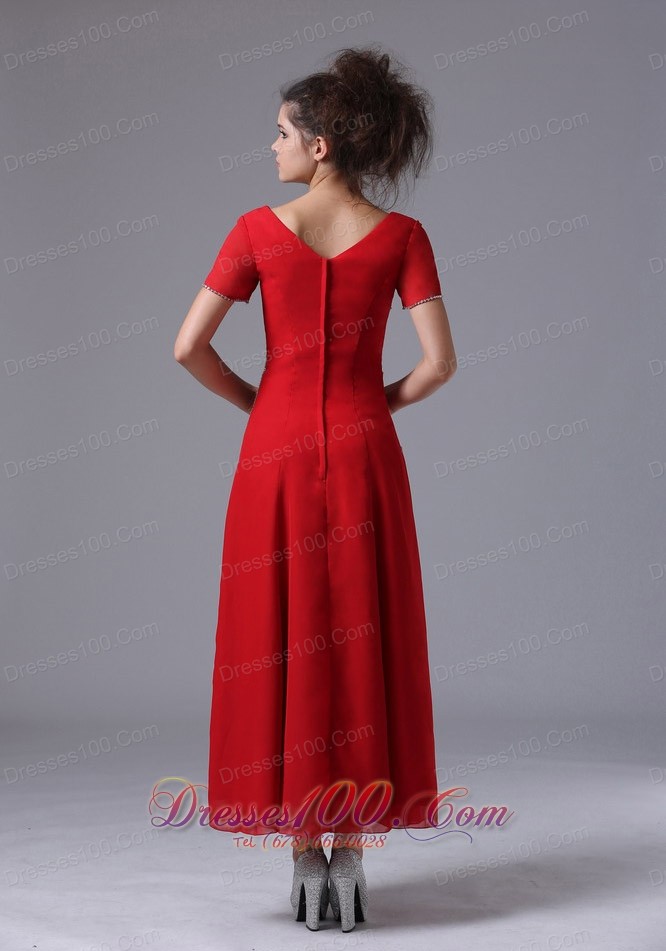 Sequin Short Sleeves V-neck Mother of the Bride Dress