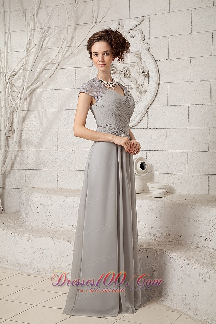 Grey Column V-neck Prom Chiffon Dress