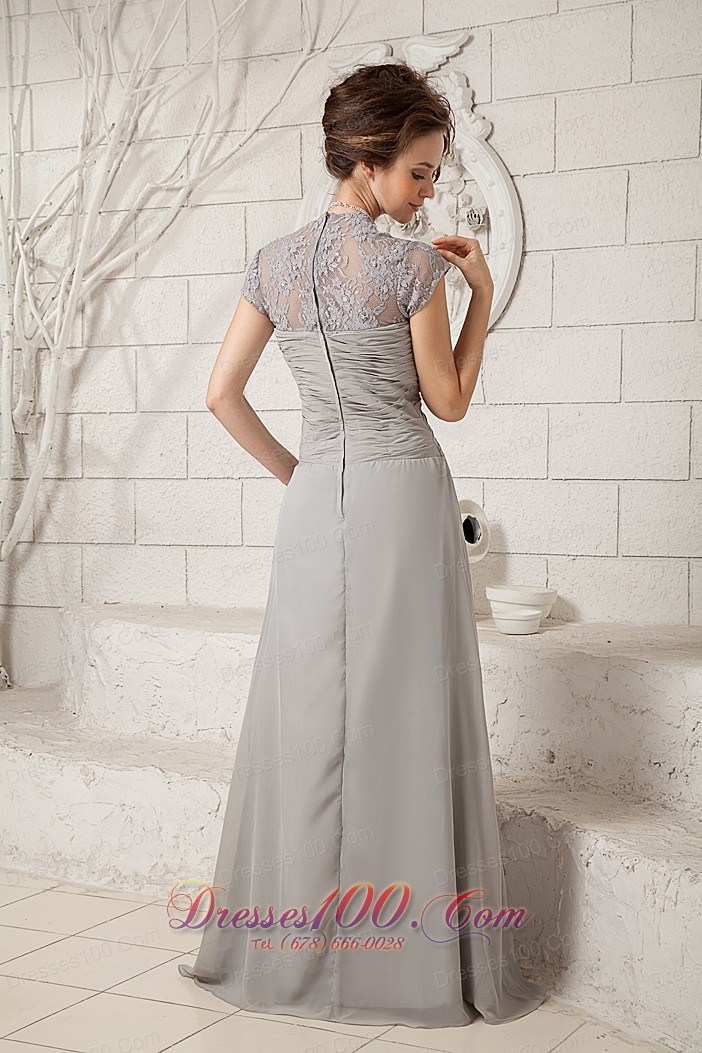Grey Column V-neck Prom Chiffon Dress
