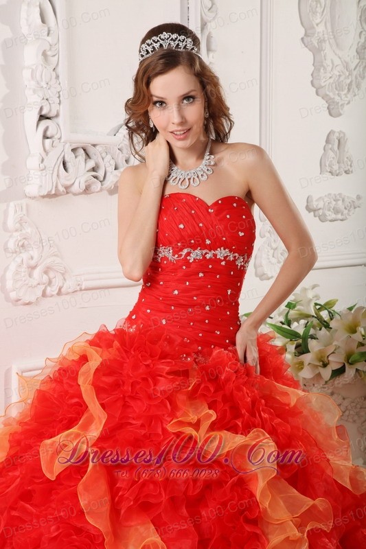 Pretty Quinceanera Dress Orange Organza Beading