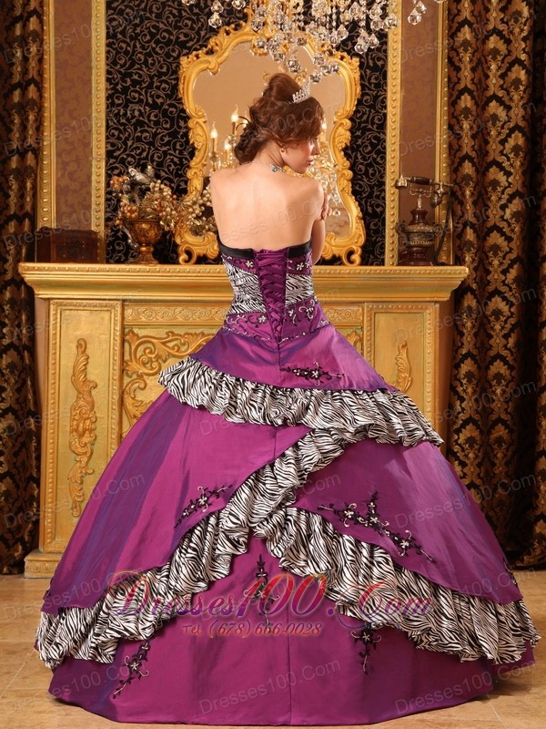Purple and Zebra Ball Gown Quinceanera Dress