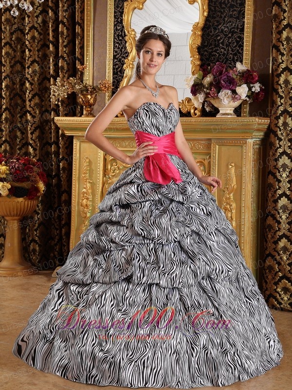 Zebra Print Quinceanera Dress Strapless Sash