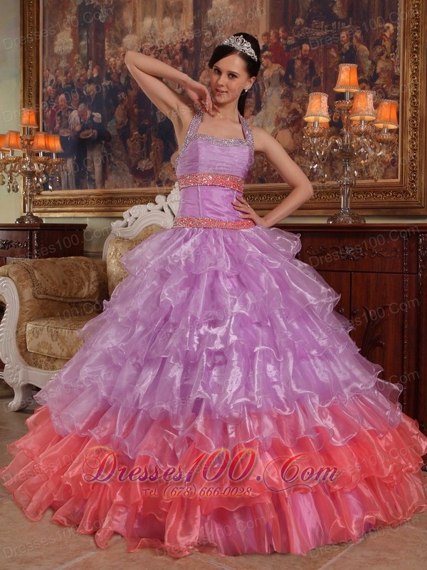 Lavender Quinceanera Dress Halter Organza for Summer
