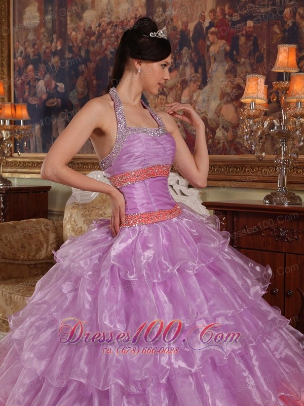 Lavender Quinceanera Dress Halter Organza for Summer