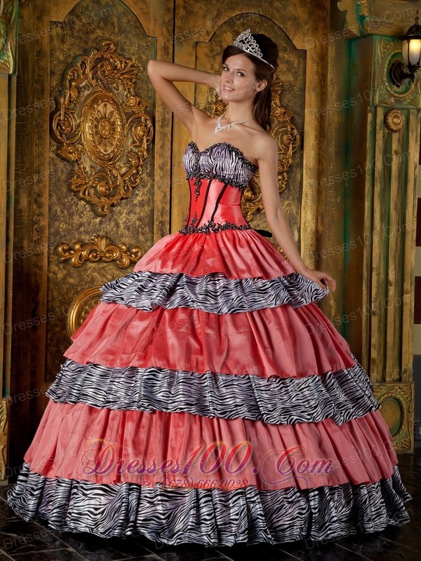 Layered Watermelon and Zebra Princesita Quinceanera Dress