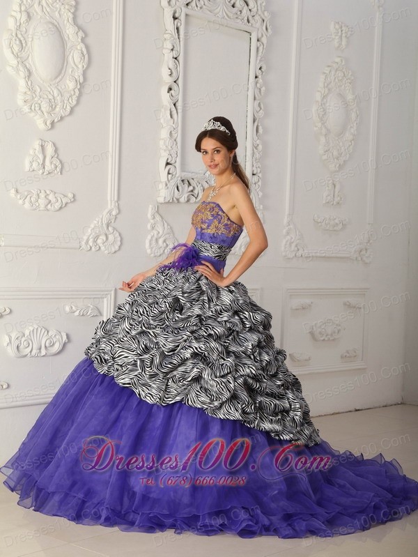 Purple and Zebra Print A-line Quinceanera Dress