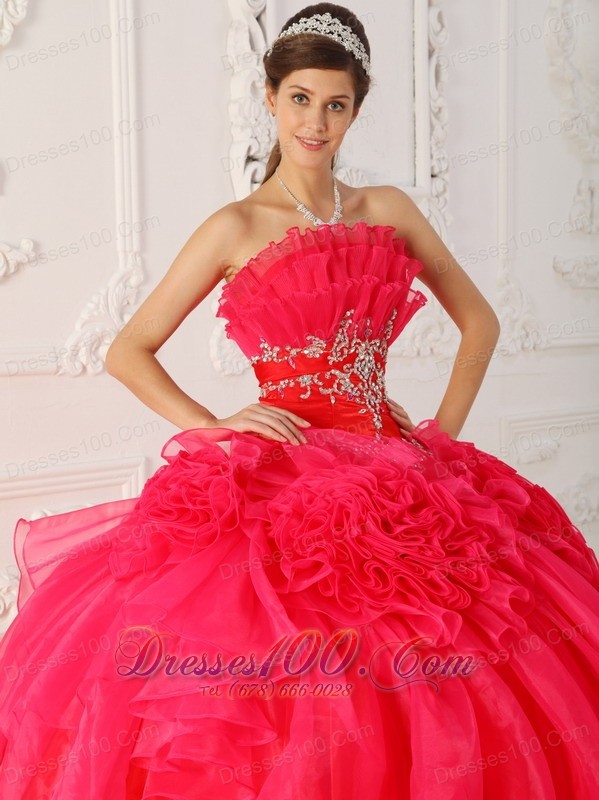 Red Princesita Quinceanera Dress Hand Made Flower