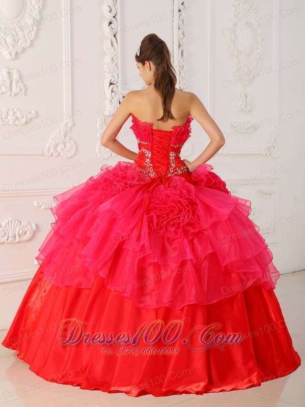 Red Princesita Quinceanera Dress Hand Made Flower