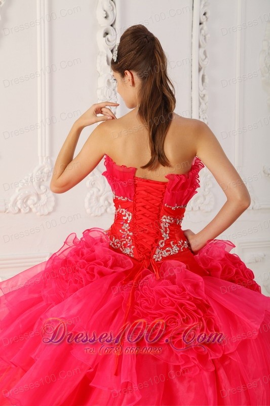 Red Princesita Quinceanera Dress Hand Made Flower