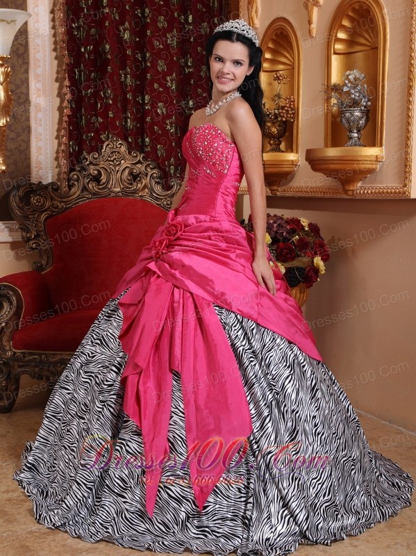 Hot Pink and Zebra Sweet 16 Dress Taffeta Quinceanera Dress