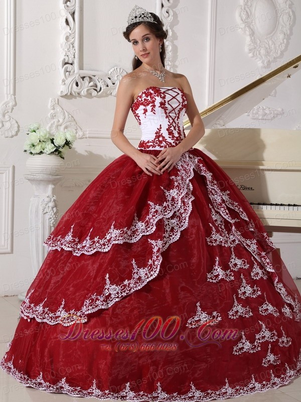 Retro Dresses Embroidery Wine Red and White