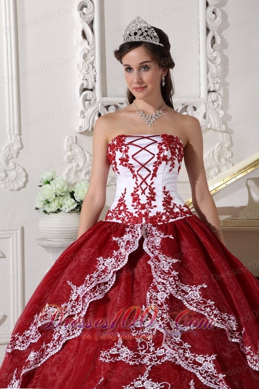 Retro Dresses Embroidery Wine Red and White