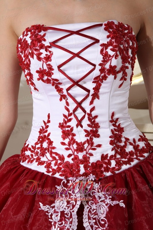 Retro Dresses Embroidery Wine Red and White