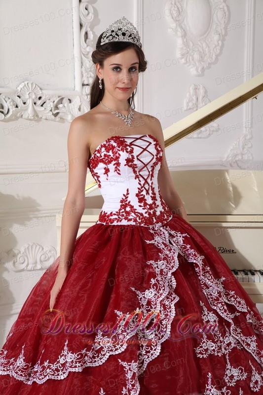 Retro Dresses Embroidery Wine Red and White