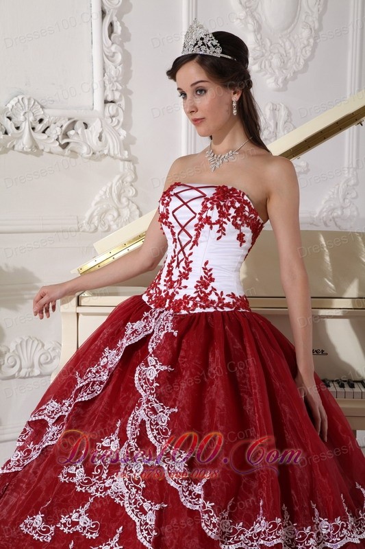 Retro Dresses Embroidery Wine Red and White