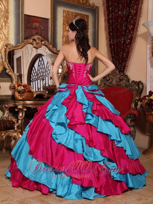 Dresses for 15 Aqua Blue and Red Multi-tired Floor-length