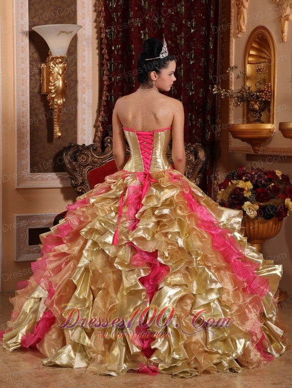 Hot Pink and Gold Retro Dresses Strapless