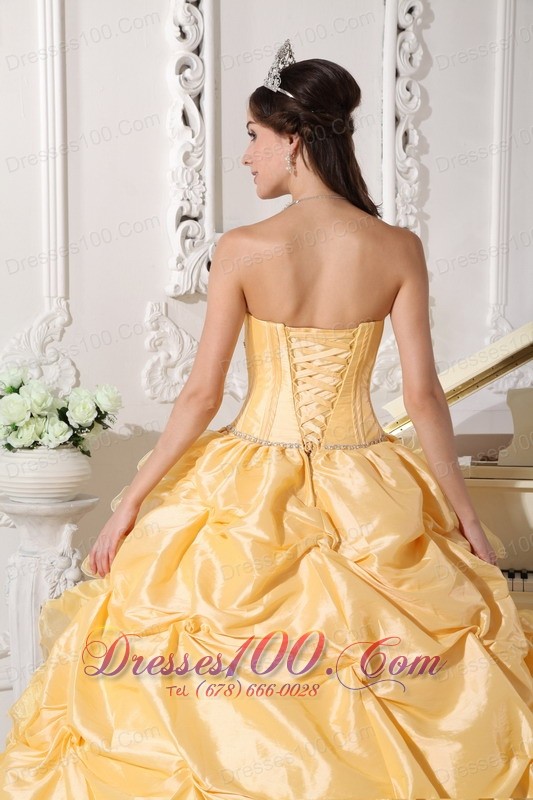 Yellow Quinceanera Dress Strapless Floral and Beading Sweep Train