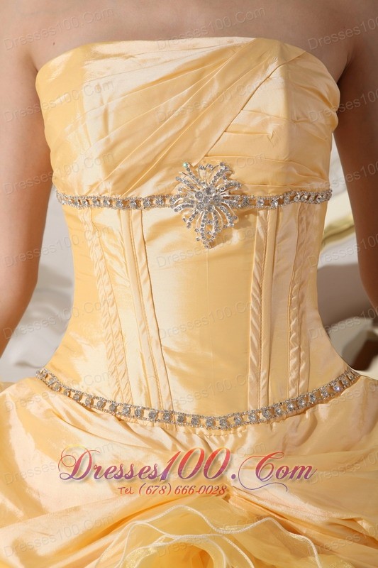 Yellow Quinceanera Dress Strapless Floral and Beading Sweep Train