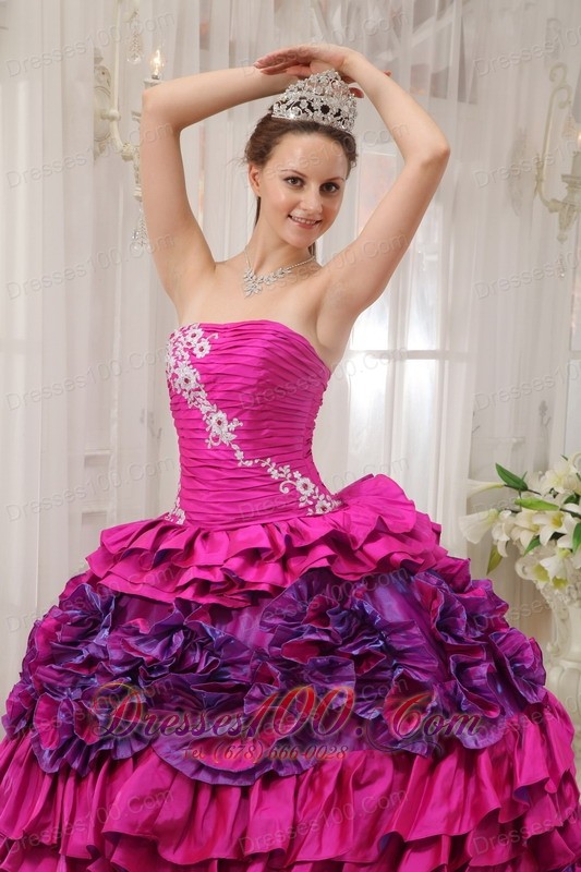 Fuchsia Quinceanera Dress Strapless Embroidery High Quality