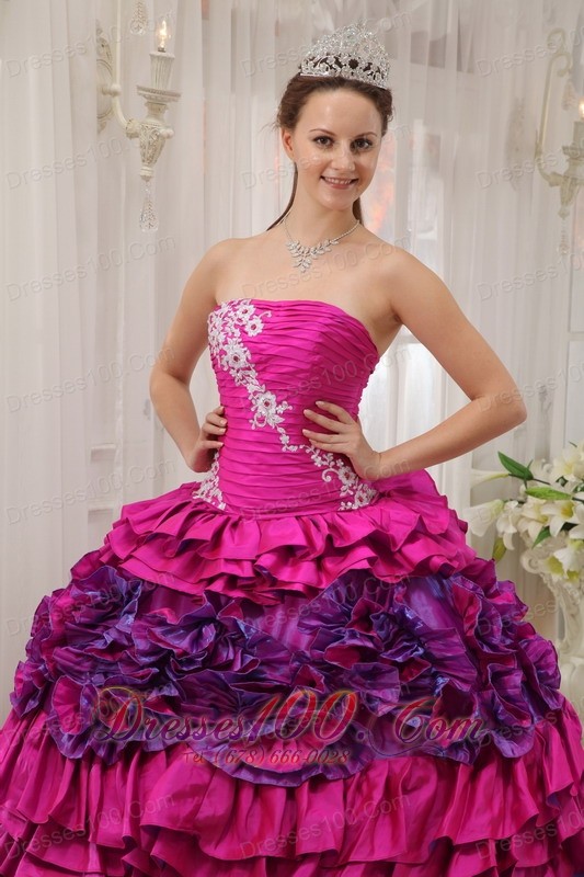 Fuchsia Quinceanera Dress Strapless Embroidery High Quality
