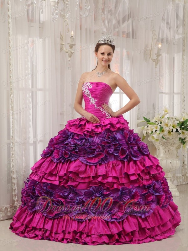 Fuchsia Quinceanera Dress Strapless Embroidery High Quality