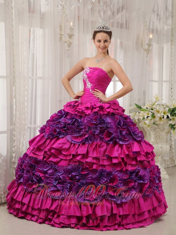 Fuchsia Quinceanera Dress Strapless Embroidery High Quality